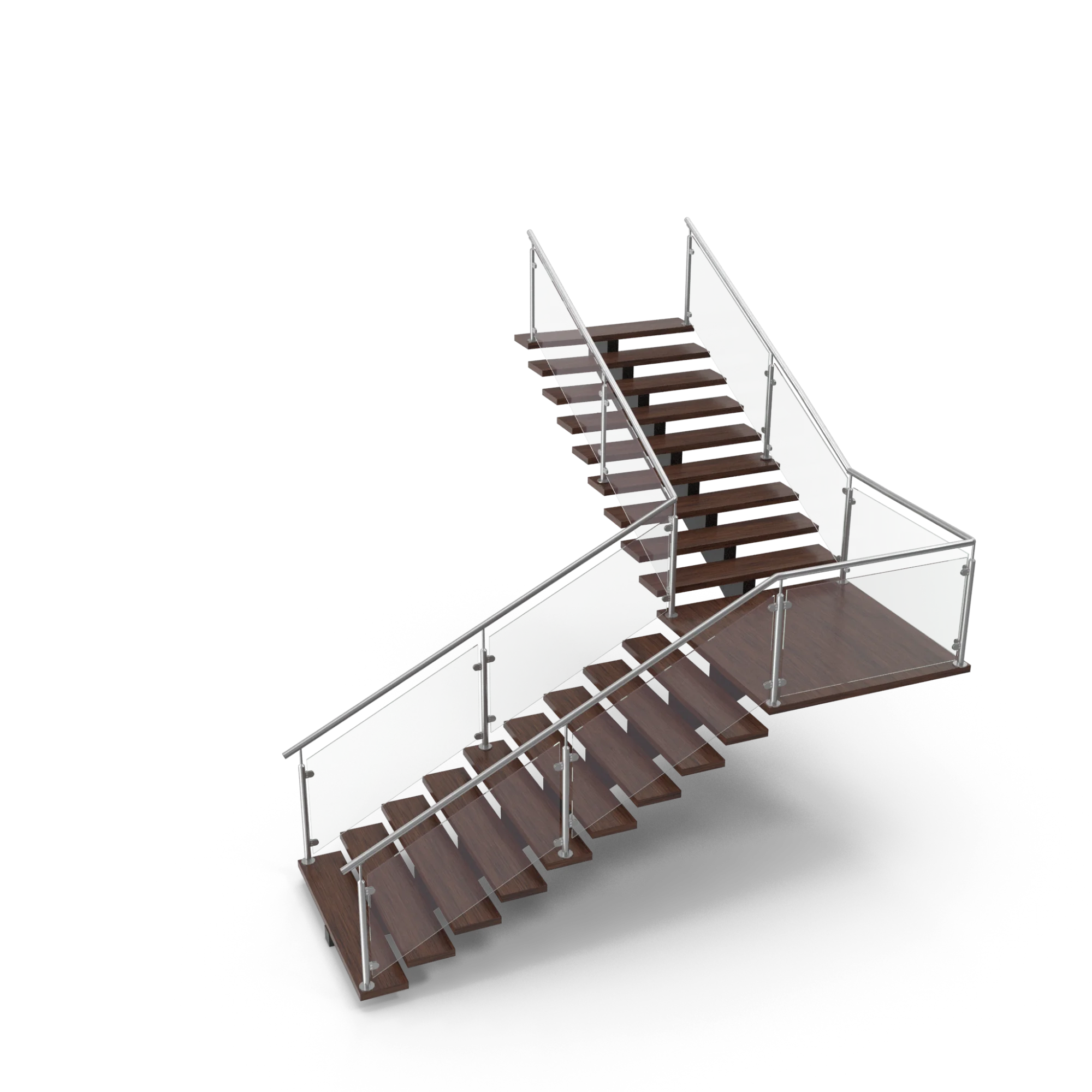 A modern L-shaped staircase with central support